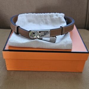 HERMES Kelly 18 Epsom Like Brown Belt With Silver Buckle